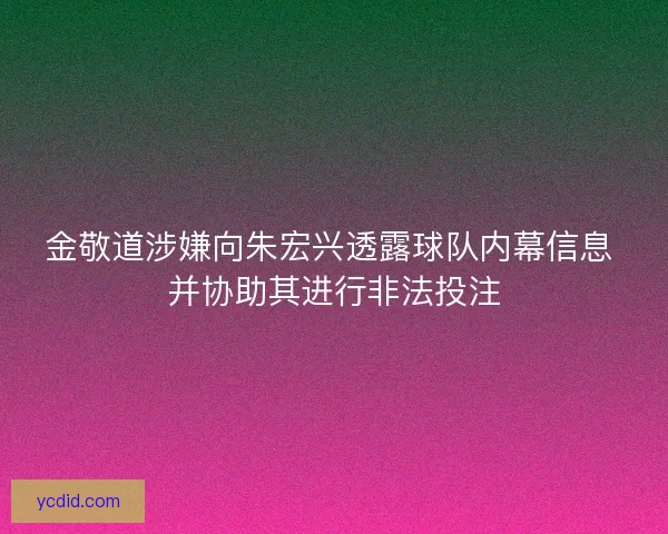 金敬道涉嫌向朱宏兴透露球队内幕信息 并协助其进行非法投注