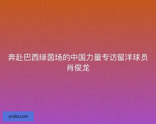 奔赴巴西绿茵场的中国力量专访留洋球员肖俊龙